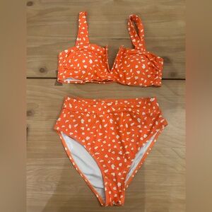 Women’s orange dalmatian print Swim Set